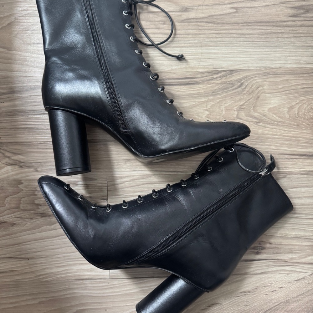 Zara Black Lace Up Heeled Boots - Picture 3 of 4